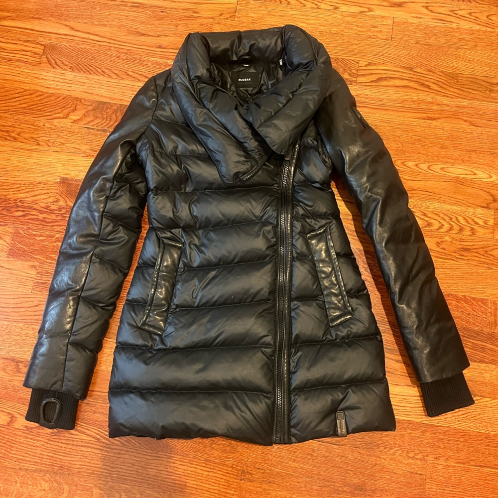 Rudsak Black Puffer Jacket with leather sleeves
